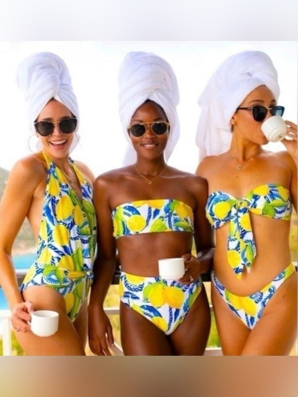 NEW! Kenny Flowers The Positano Bandeau Bikini Top Lemon Print SZ S